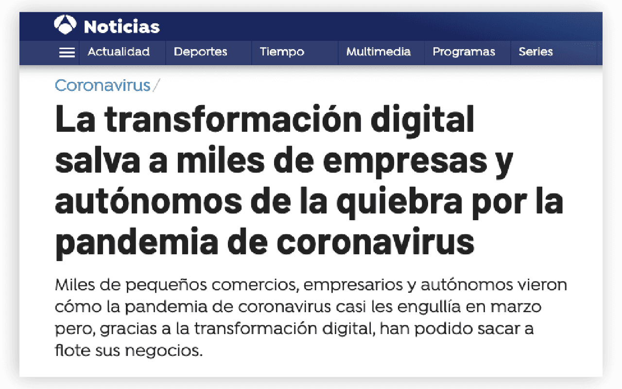 Noticia Antena 3, La transformación digital salva a miles de empresas